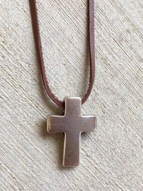 Sundance Charm leather cord silver cross necklace